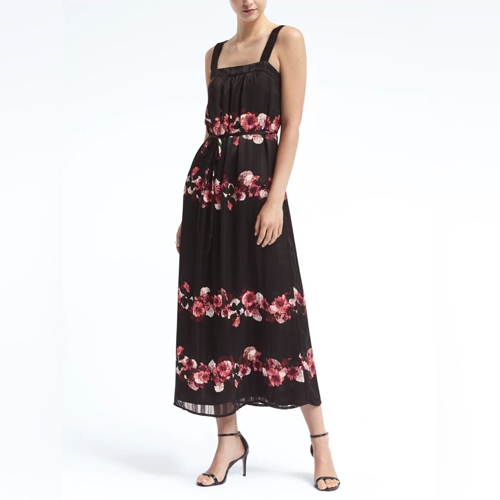 Banana Republic Floral Stripe Maxi Dress, Black and Pink